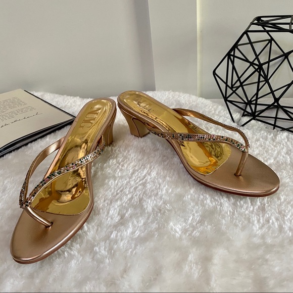 Block Low Heel Sandals Rhinestone Thong Slippers - Picture 4 of 9